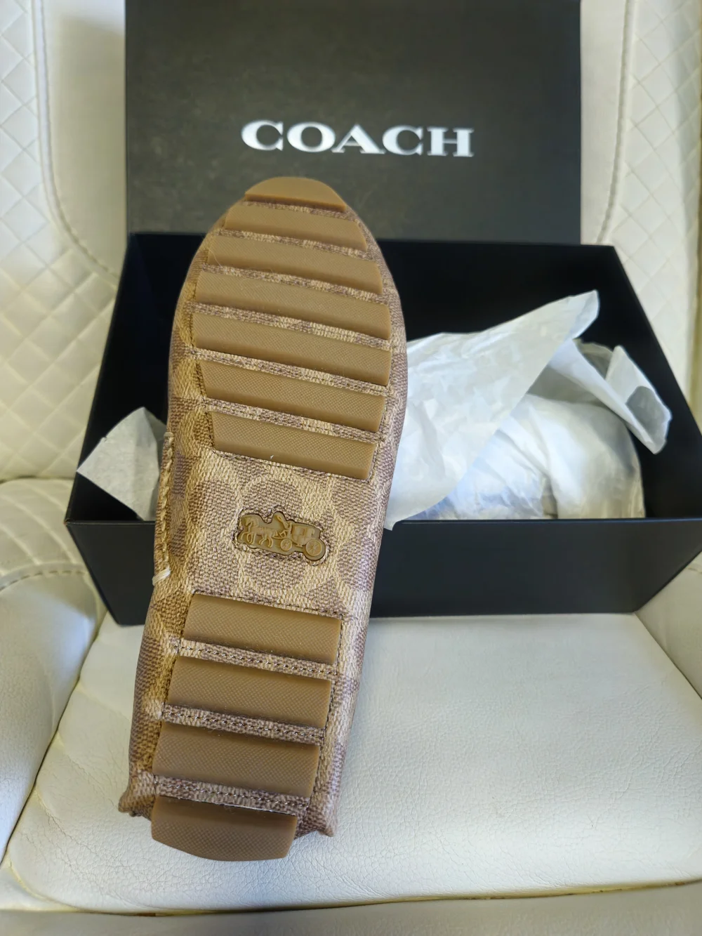 Coach Men's Brown Leather Chain-Accent Slip-On Loafers Authentic